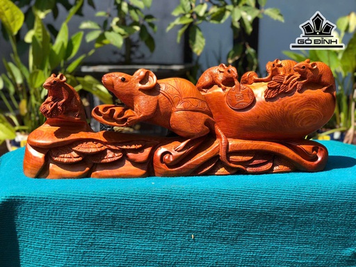 Tượng Gia Đình Chuột Gỗ Hương Cao 25 Ngang 65 Sâu 12 (cm)