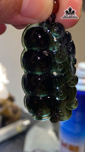 Mặt Dây Đá Thạch Anh Tóc Xanh Đồng Trục Mắt Mèo Cao 50 Ngang 27 Sâu 10 (mm) 18gr