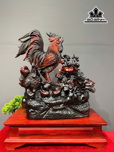 Tượng Gia Đình Gà Gỗ Trắc Cao Cả Kỷ 73 Riêng Kỷ Cao 15 Ngang 55 Sâu 28 (cm)
