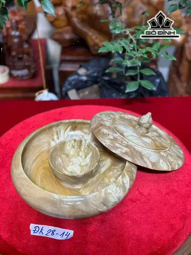 Thố Đựng Bánh Kẹo Gỗ Nu Nghiến Cao 14 Đường Kính 28 (cm)