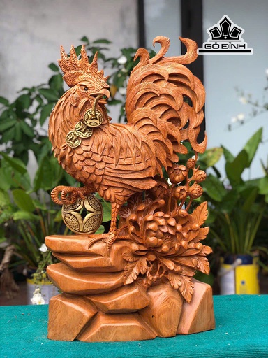 Tượng Nhất Kê Gậm Tiền Vàng Gỗ Ngọc Am Cao 68 Ngang 40 Sâu 17 (cm)