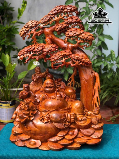 Tượng Phật Di Lặc Tam Phúc Gỗ Hương Cao 83 Ngang 60 Sâu 39 (cm)