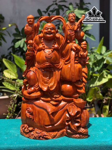 Tượng Phật Di Lặc Tam Phúc Gỗ Hương Ngang 39 Cao 66 Sâu 22 (cm)