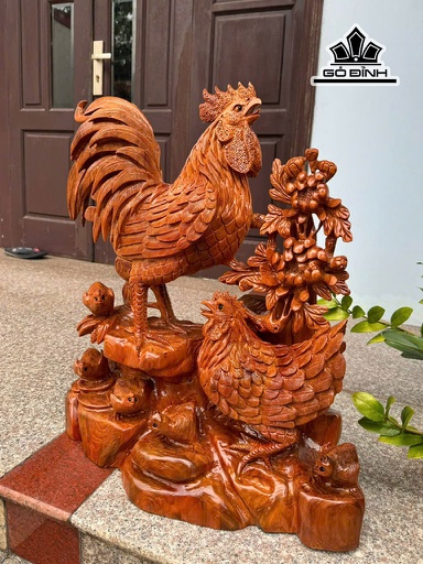 Tượng Gia Đình Gà Gỗ Ngọc Am Cao 66 Ngang 57 Sâu 27 (cm)