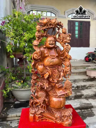 Tượng Phật Di Lặc Tam Phúc Gỗ Ngọc Am Cao 100 Ngang 42 Sâu 28 (cm)