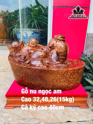 Tượng Phật Di Lặc Gỗ Nu Ngọc Am Cao 32 Ngang 48 Sâu 26 (cm) 15kg - Cao Cả Kỷ 40