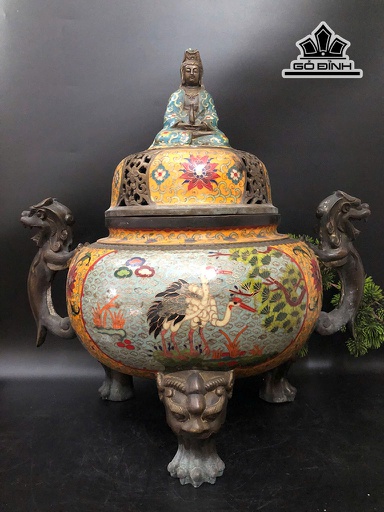 Đỉnh Trầm Quan Âm Bằng Đồng Pháp Lam Cao 50 Ngang 42 (cm)