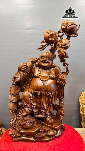 Tượng Phật Di Lặc Gánh Đào Gỗ Ngọc Am Cao 83 Ngang 43 Sâu 22 (cm) 18,5kg