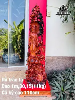 Tượng Phật Bà Quan Âm Gỗ Trắc Cao 100 - Cả Kỷ Cao 110 Ngang 30 Sâu 15 (cm) 11kg