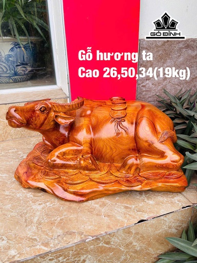 Tượng Trâu Gỗ Hương Cao 26 Ngang 50 Sâu 34 (cm) 19kg