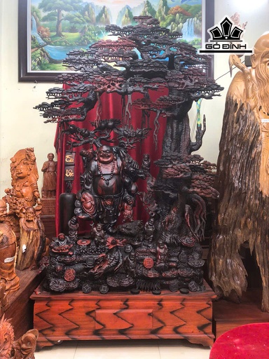 Tượng Phật Di Lặc Cửu Phúc Gỗ Trắc Cao 185 - Cả Kỷ 219 Ngang 110 Sâu 50 (cm)