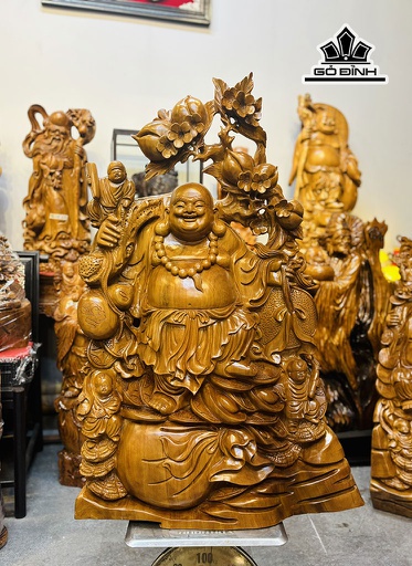 Tượng Phật Di Lặc Tam Phúc Gỗ Ngọc Am Cao 95 Ngang 63 Sâu 18 (cm) - 34kg