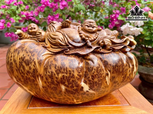 Tượng Phật Di Lặc Nhất Phúc Gỗ Nu Ngọc Am Cao 20 Ngang 34 Sâu 23 (cm)