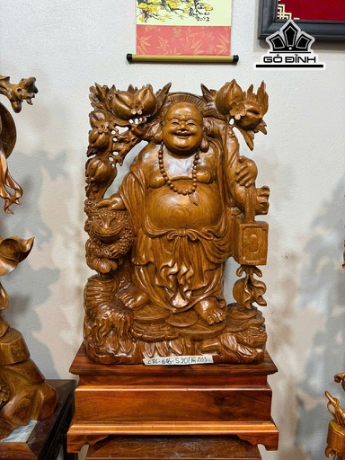 Tượng Phật Di Lặc Vác Cành Đào Gỗ Ngọc Am Cao Cả Kỷ 86 Ngang 46 Sâu 20 (cm)