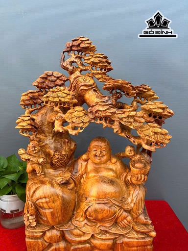 Tượng Phật Di Lặc Nhị Phúc Gỗ Hương Cao 62 Ngang 38 Sâu 14 (cm)