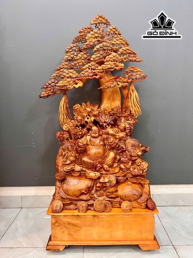 Tượng Phật Di Lặc Tam Phúc Gỗ Hương Cao 160 Ngang 80 Sâu 52 (cm)