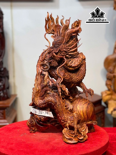 Tượng Nhất Long Cuốn Thủy Gỗ Sưa Cao 48 Ngang 26 Sâu 14 (cm)