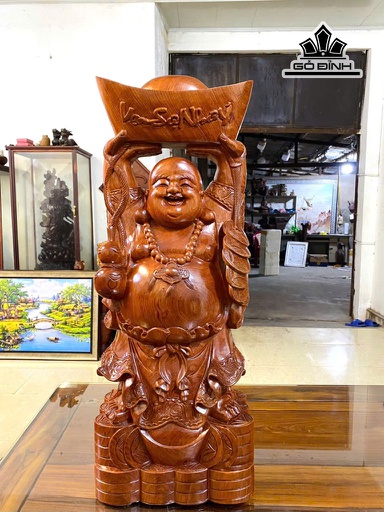 Tượng Phật Di Lặc Bê Thỏi Vàng Gỗ Hương Cao 80 Ngang 30 Sâu 19 (cm)