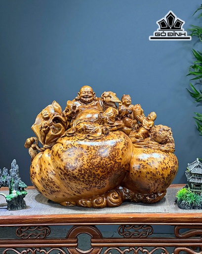 Tượng Phật Di Lặc Gỗ Nu Ngọc Am Cao 40 Ngang 55 Sâu 26 (cm)