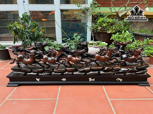 Tượng Bát Mã Gỗ Mun Hoa Cao 31 Ngang 126 Sâu 15 (cm) - Cả Kỷ 41