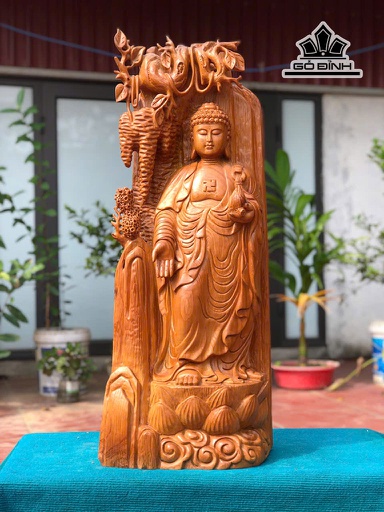 Tượng Nhất Tâm Bái Phật Gỗ Ngọc Am Cao 90 Ngang 39 Sâu 22 (cm)