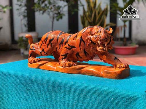 Tượng Hổ Phong Thủy Gỗ Hương Cao 22 Ngang 52 Sâu 14 (cm)