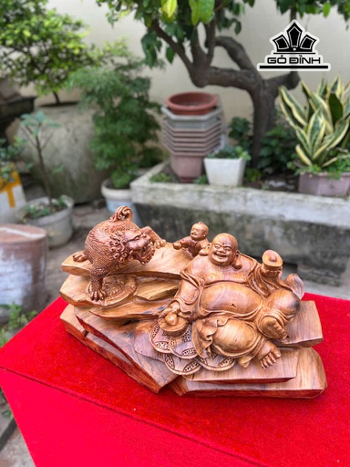 Tượng Phật Di Lặc Nhất Phúc Thuần Nghê Gỗ Xá Xị Cao 26 Ngang 48 Sâu 21 (cm)