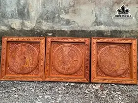 Tranh Trống Đồng Gỗ Hương Đá Kích Thước 61x61x5 (cm)