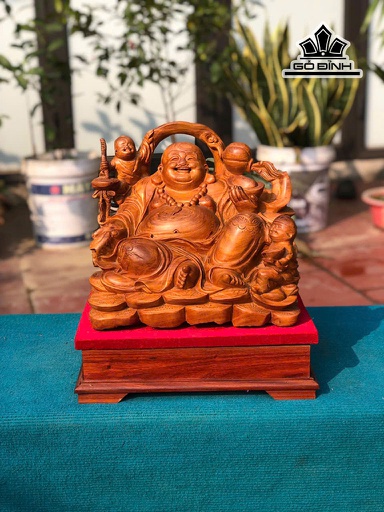 Tượng Phật Di Lặc Nhị Phúc Gỗ Hương Cao 30 Ngang 35 Sâu 32 (cm) - Cả Kỷ Cao 40