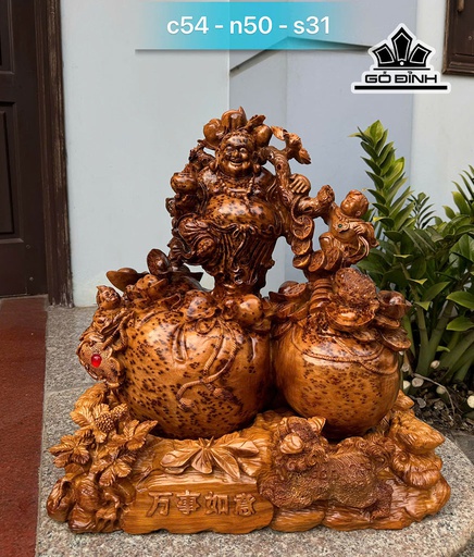 Tượng Phật Di Lặc Gỗ Nu Ngọc Am Cao 54 Ngang 50 Sâu 31 (cm)