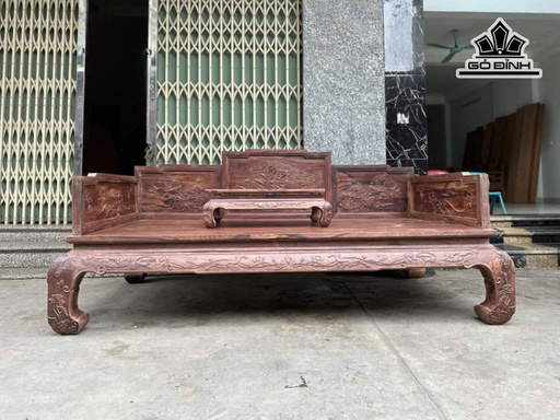 Sập 3 Thành Gỗ Cẩm - Mặt Dài 208 Sâu 108 Cao 97 (cm) - Kỷ Dài 68 Rộng 40 Cao 21 (cm)