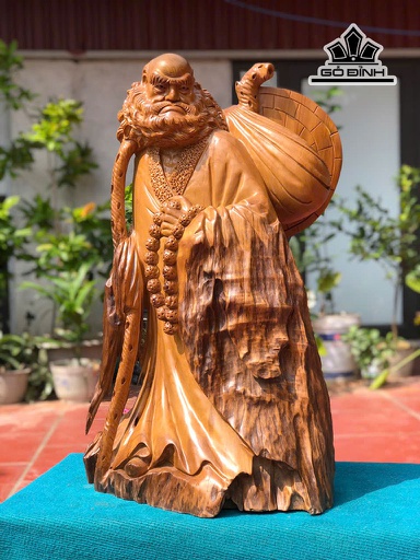 Tượng Đạt Ma Sư Tổ Gỗ Dổi Cao 80 Ngang 50 Sâu 28 (cm)