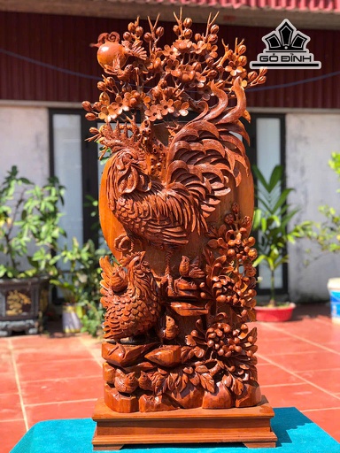 Tượng Gia Đình Gà Gỗ Ngọc Am Cao 112 Ngang 52 Sâu 17 (cm)