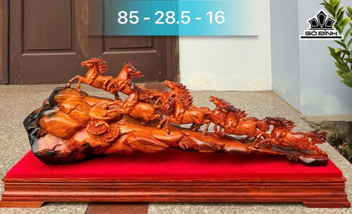 Tượng Bát Mã Gỗ Trắc Cao 28,5 Ngang 85 Sâu 16 (cm)