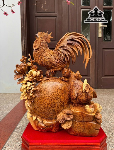 Tượng Gia Đình Gà Gỗ Nu Ngọc Am Cao 51 Ngang 43 Sâu 20 (cm) - Cả Kỷ Cao 61