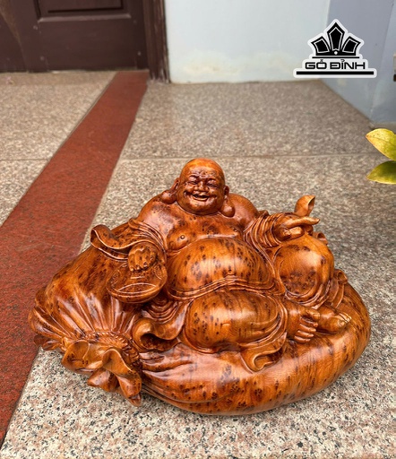 Tượng Phật Di Lặc Ngồi Bao Tiền Gỗ Nu Ngọc Am Cao 19 Ngang 33 Sâu 24 (cm)