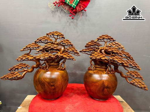 Cặp Bình Tùng Gỗ Hương Cao 45 Ngang 48 Sâu 22 (cm) - Đường Kính Bình 22 (cm)