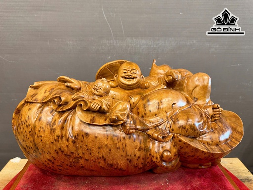 Tượng Phật Di Lặc Ngồi Bao Tiền Gỗ Nu Ngọc Am Cao 20 Ngang 41 Sâu 23 (cm) - 8,5kg