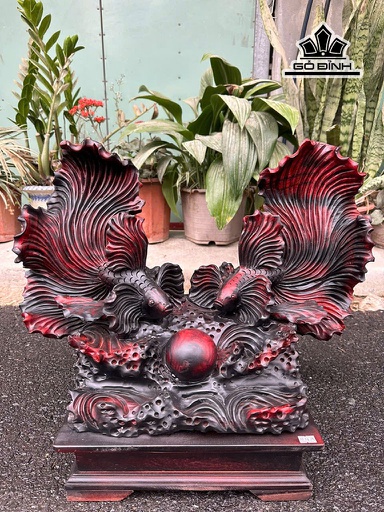 Tượng Cá Xiêm Gỗ Trắc Cao Cả Kỷ 48 Ngang 56 Sâu 25 (cm) - Riêng Kỷ Cao 10