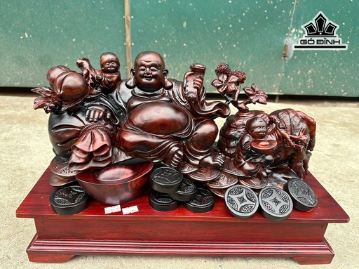 Tượng Phật Di Lặc Nhị Phúc Gỗ Trắc Cao Cả Kỷ 30 Ngang 48 Sâu 20 (cm) - Kỷ Cao 10