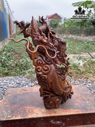 Tượng Rồng Phong Thủy Gỗ Bách Xanh Cao 46 Ngang 28 Sâu 18 (cm)
