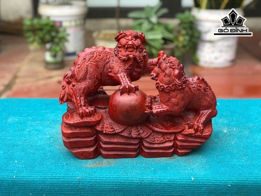 Tượng Song Nghê Gỗ Tử Đàn Cao 28 Ngang 36 Sâu 18 (cm)