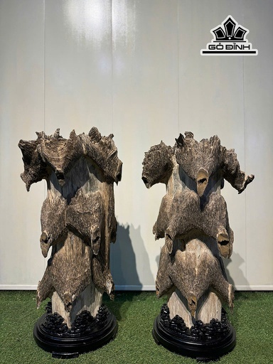 Cặp Núi Cảnh Gỗ Trầm Hương Cao 80 ( Cả Đế) Ngang 40 (cm) Nặng 18kg-1đôi