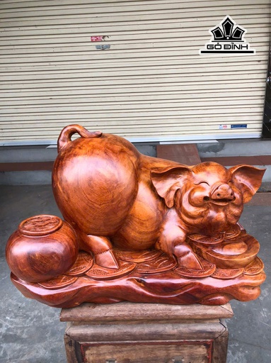 Tượng Heo Gỗ Hương Cao 36 Ngang 52 Sâu 30 (cm)