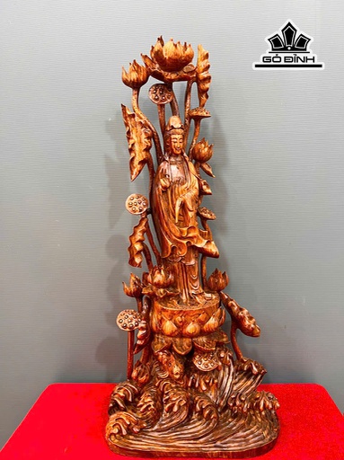 Tượng Phật Bà Quan Âm Gỗ Sưa Cao 77 Ngang 33 Sâu 20 (cm)