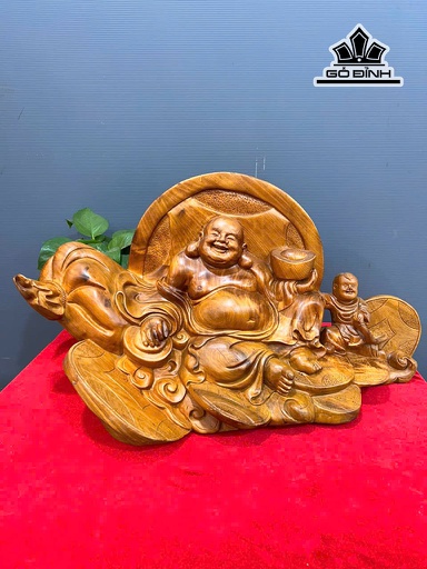 Tượng Phật Di Lặc Gỗ Hương Cao 33 Ngang 62 Sâu 27 (cm)