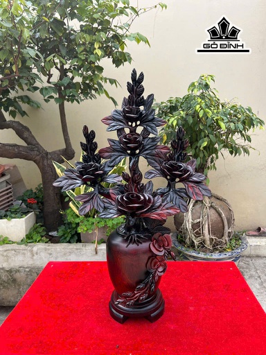 Bình Hoa Hồng Gỗ Trắc Cao 57 Ngang 36 Sâu 16 (cm)