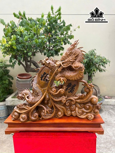 Tượng Rồng Phong Thủy Gỗ Xá Xị Cao 70 Ngang 70 Sâu 26 (cm)