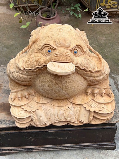 Tượng Cóc Ngậm Tiền Gỗ Ngọc Am Cao 42 Ngang 50 Sâu 45 (cm)