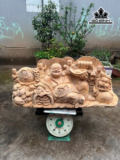 Tượng Phật Di Lặc Ngũ Phúc Gỗ Ngọc Am Cao 47 Ngang 108 Sâu 32 (cm)